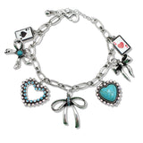109713, WESTERN BOW HEART ACE PLAYING CARD MULTI CHARM BRACELET