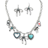109714, WESTERN BOW HEART ACE PLAYING CARD MULTI CHARM NECKLACE