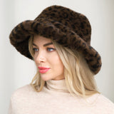 109716, LEOPARD PRINT SOFT FAUX FUR BUCKET HAT