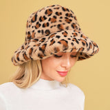 109716, LEOPARD PRINT SOFT FAUX FUR BUCKET HAT