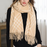 109720, ELEGANT PLAID ACCENT SCARF WITH FRINGE