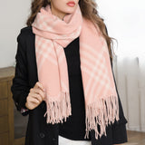109720, ELEGANT PLAID ACCENT SCARF WITH FRINGE