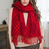 109720, ELEGANT PLAID ACCENT SCARF WITH FRINGE