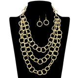 109722, MULTI LAYER ROUND TEXTURED LINK NECKLACE