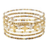 109727, CROSS ACCENT MULTI LAYERED PEARL BEADED STRETCH BRACELET