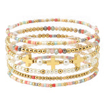 109727, CROSS ACCENT MULTI LAYERED PEARL BEADED STRETCH BRACELET