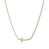 109728, BALL TEXTURED SIDE CROSS PEARL BEADED NECKLACE