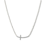109728, BALL TEXTURED SIDE CROSS PEARL BEADED NECKLACE