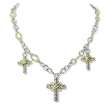 109734, 14K GOLD PLATED TRIPLE CROSS CHARM DESIGNER INSPIRED NECKLACE
