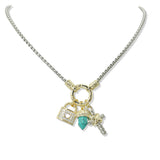 109735, 14K GOLD PLATED CROSS LOCK TURQUOISE CHARM DESIGNER INSPIRED NECKLACE