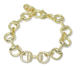 109737, 14K GOLD PLATED CZ ACCENT INTERLOCKING LINK CHAIN DESIGNER INSPIRED BRACELET