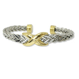 109738, 14K GOLD PLATED X ACCENT DESIGNER INSPIRED CABLE CUFF BRACELET