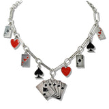 109746, ACE OF SPADE AND HEART PLAYING CARDS CHARM NECKLACE