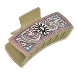 109754, WESTERN CONCHO ACCENT LEATHER RECTANGULAR GRANDE HAIR CLAW CLIP