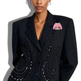 109761, LUXURY TWEED SHIRT WITH FLOWER ACCENT BROOCH PIN