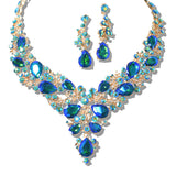 109770, GOLD TONE ELEGANT CRYSTAL TEARDROP ACCENT EVENING NECKLACE SET