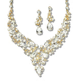 109770, GOLD TONE ELEGANT CRYSTAL TEARDROP ACCENT EVENING NECKLACE SET