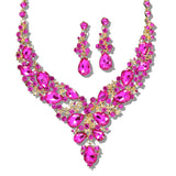 109770, GOLD TONE ELEGANT CRYSTAL TEARDROP ACCENT EVENING NECKLACE SET