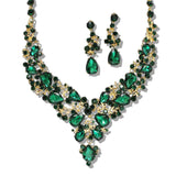 109770, GOLD TONE ELEGANT CRYSTAL TEARDROP ACCENT EVENING NECKLACE SET