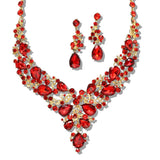 109770, GOLD TONE ELEGANT CRYSTAL TEARDROP ACCENT EVENING NECKLACE SET