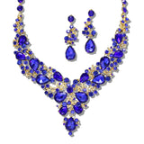 109770, GOLD TONE ELEGANT CRYSTAL TEARDROP ACCENT EVENING NECKLACE SET