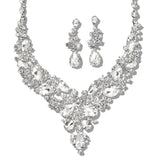 109770, SILVER TONE ELEGANT CRYSTAL TEARDROP ACCENT EVENING NECKLACE SET