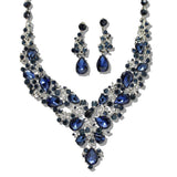109770, SILVER TONE ELEGANT CRYSTAL TEARDROP ACCENT EVENING NECKLACE SET