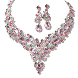 109770, SILVER TONE ELEGANT CRYSTAL TEARDROP ACCENT EVENING NECKLACE SET