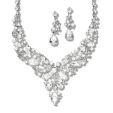 109770, SILVER TONE ELEGANT CRYSTAL TEARDROP ACCENT EVENING NECKLACE SET