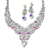 109770, SILVER TONE ELEGANT CRYSTAL TEARDROP ACCENT EVENING NECKLACE SET