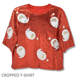 109771, CHRISTMAS SANTA SPARKLE SEQUIN CROPPED T-SHIRT