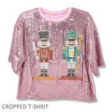 109772, CHRISTMAS NUTCRACKER SOLDIER SPARKLE SEQUIN CROPPED T-SHIRT