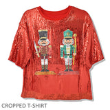109772, CHRISTMAS NUTCRACKER SOLDIER SPARKLE SEQUIN CROPPED T-SHIRT