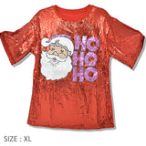 109775, RED CHRISTMAS HO HO HO SANTA SPARKLE SEQUIN T-SHIRT