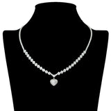 109778, DAINTY PAVE HEART CUBIC ZIRCONIA TENNIS NECKLACE
