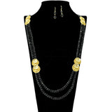 109785, GOLD MEDALLION DOUBLE STRAND LONG BEADED NECKLACE