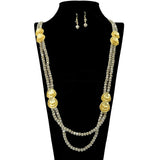 109785, GOLD MEDALLION DOUBLE STRAND LONG BEADED NECKLACE