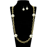 109786, BOLD PEARL ACCENT LONG CHAIN NECKLACE