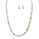 109788, FRESHWATER PEARL ACCENT GOLD LINK LONG NECKLACE