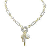 107996, 14K GOLD PLATED HEART CROSS CUBIC ZIRCONIA ACCENT DESIGNER INSPIRED NECKLACE