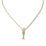 109802, PAVE RHINESTONE PEARL ACCENT CHAMPAGNE BOTTLE PENDANT NECKLACE