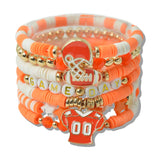 109805, GAME DAY FOOTBALL ENAMEL ACCENT MULTI LAYERED BEADED STRETCH BRACELET