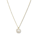 109812, ROUND PEARL CHARM NECKLACE WITH CUBIC ZIRCONIA CRYSTAL BORDER