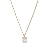 109814, DAINTY CUBIC ZIRCONIA BOW ACCENT PEARL PENDANT NECKLACE
