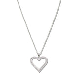 109817, CUTOUT HEART PAVE CUBIC ZIRCONIA STAINLESS STEEL PENDANT NECKLACE