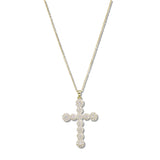 109818, ROUNDED CROSS PAVE CUBIC ZIRCONIA STAINLESS STEEL PENDANT NECKLACE