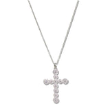 109818, ROUNDED CROSS PAVE CUBIC ZIRCONIA STAINLESS STEEL PENDANT NECKLACE