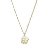 109821, ENAMEL ROSE FLOWER STAINLESS STEEL PENDANT NECKLACE
