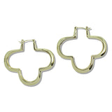109826, 45MM GOLD WHITE GOLD DIPPED BRASS CLOVER HOOP EARRING