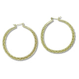 109828, 50MM GOLD WHITE GOLD DIPPED BRASS BRAIDED HOOP EARRING
